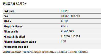 Al-ko akku töltő 36V/3A