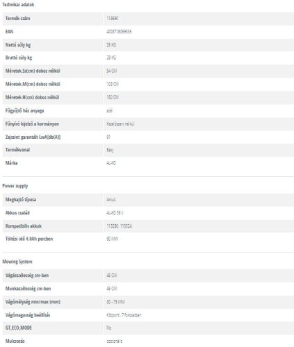 AKKUS FŰNYÍRÓ 36V 46.9 LI SP