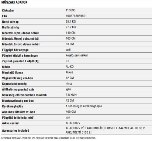 Al-Ko Akkus fűnyíró 42.9 Li SP+akku+töltő