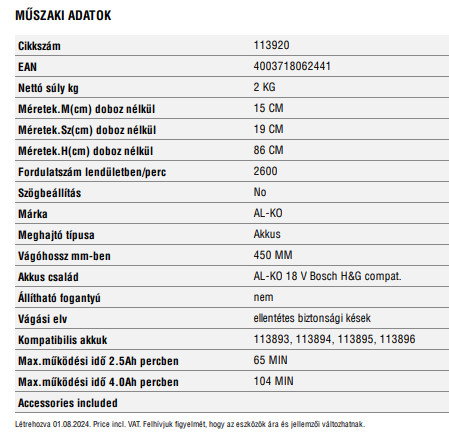 Al-ko BO Flex HT 1845 akkus sövénynyíró