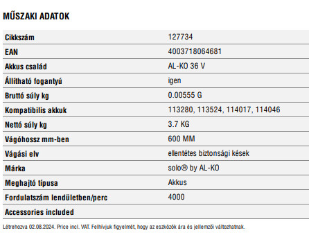 AL-KO 36 V SÖVÉNYNYÍRÓ HT 3660