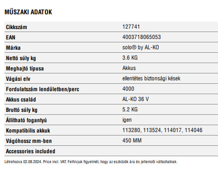 AL-KO 36 V SÖVÉNYNYÍRÓ HT 3645