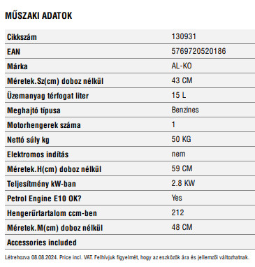 AL-KO ÁRAMFEJLESZTŐ 3500C